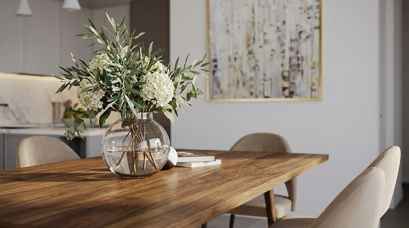 Flowers on the dining table, golden hour